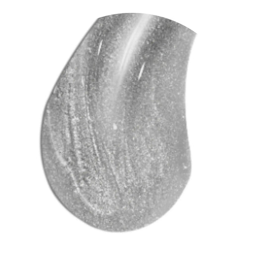 Silver glittery nail polish on a white background