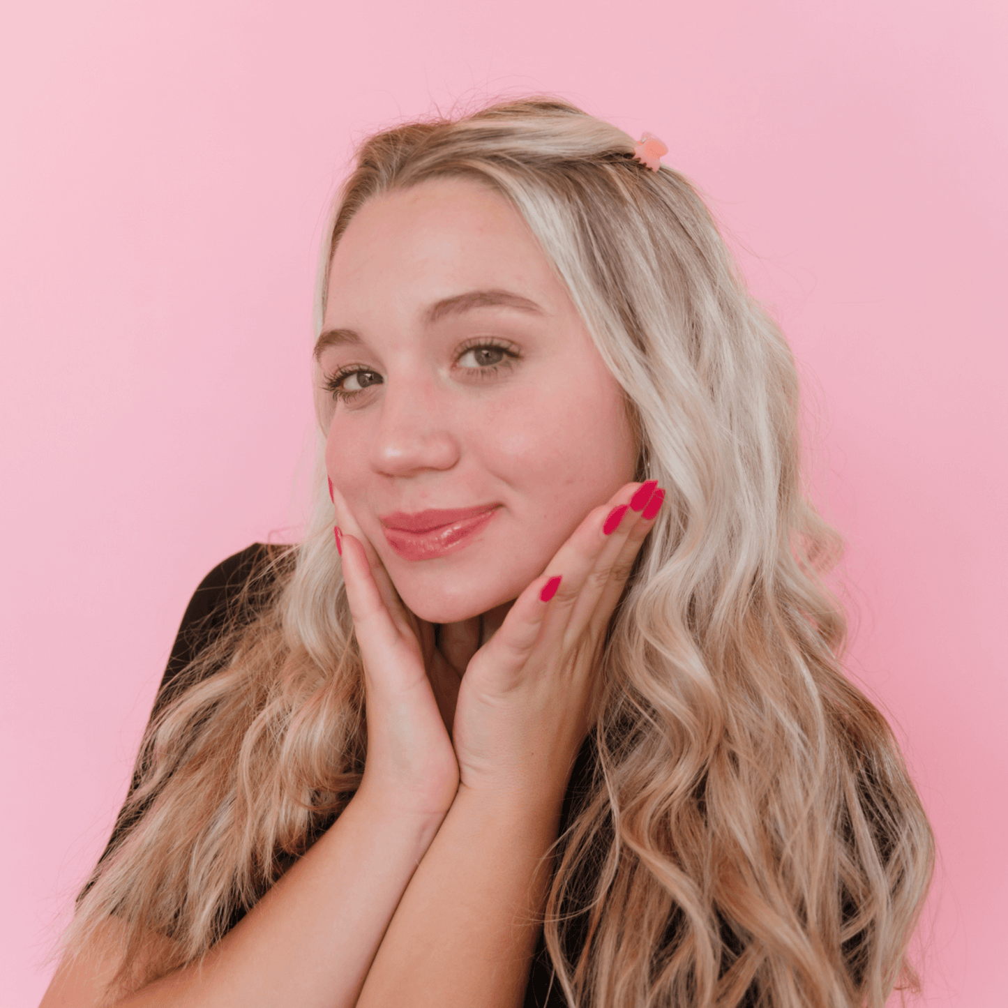 light skin model wearing lip oil