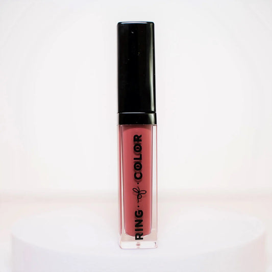Lipstick with black cap and visible brand name on a white background